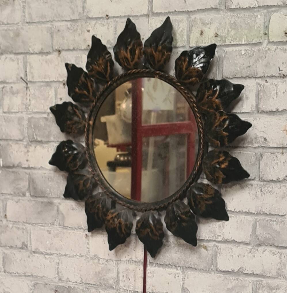 sun leaf mirror patinated iron 45cm very good general condition