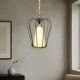 Brass suspension, black metal and striped glass attributed to Massive, 1950s.
