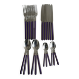 Set of 24 stainless steel and purple plastic cutlery