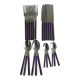 Set of 24 stainless steel and purple plastic cutlery