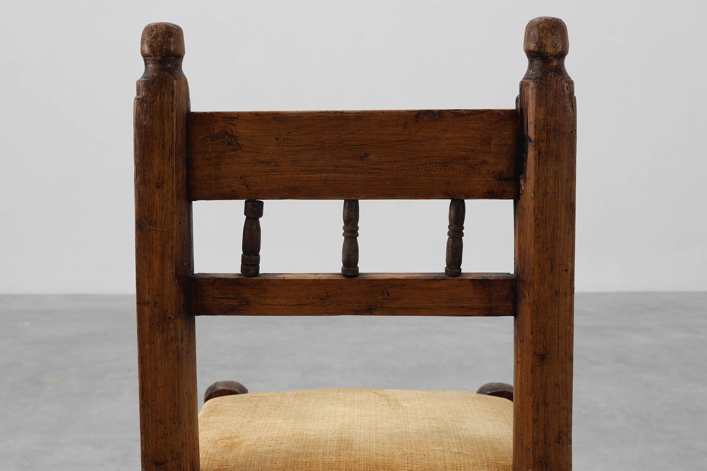 19th Century Spanish Hand-Carved oak Side Chair with Velour Seat