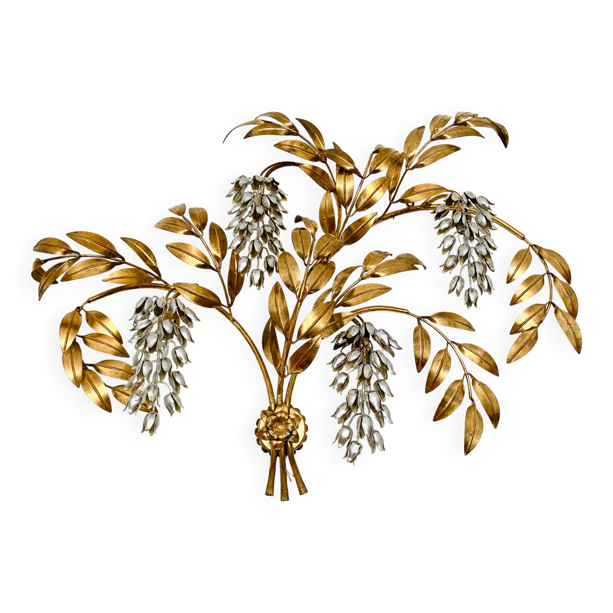 Hollywood Regency palm leaf wall lamp by Hans Kögl