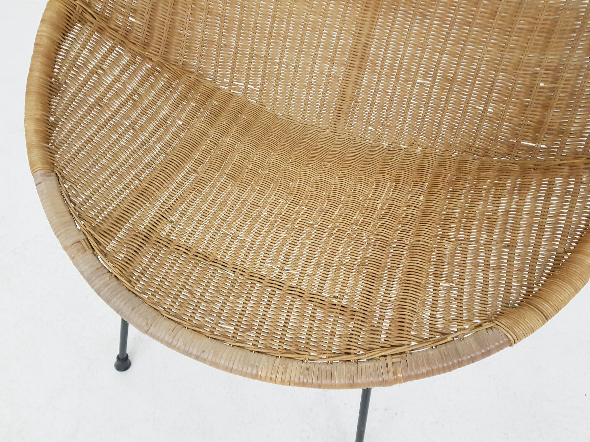 Vintage metal and rattan lounge chair , The Netherlands 1960’s