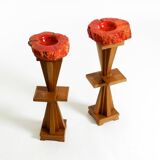 Two mid-century standing ashtrays consisting of red Alabaster cup