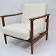 Fauteuil vintage original restauré poil de bras, designer E. Homma, années 1960, blanc bouclé