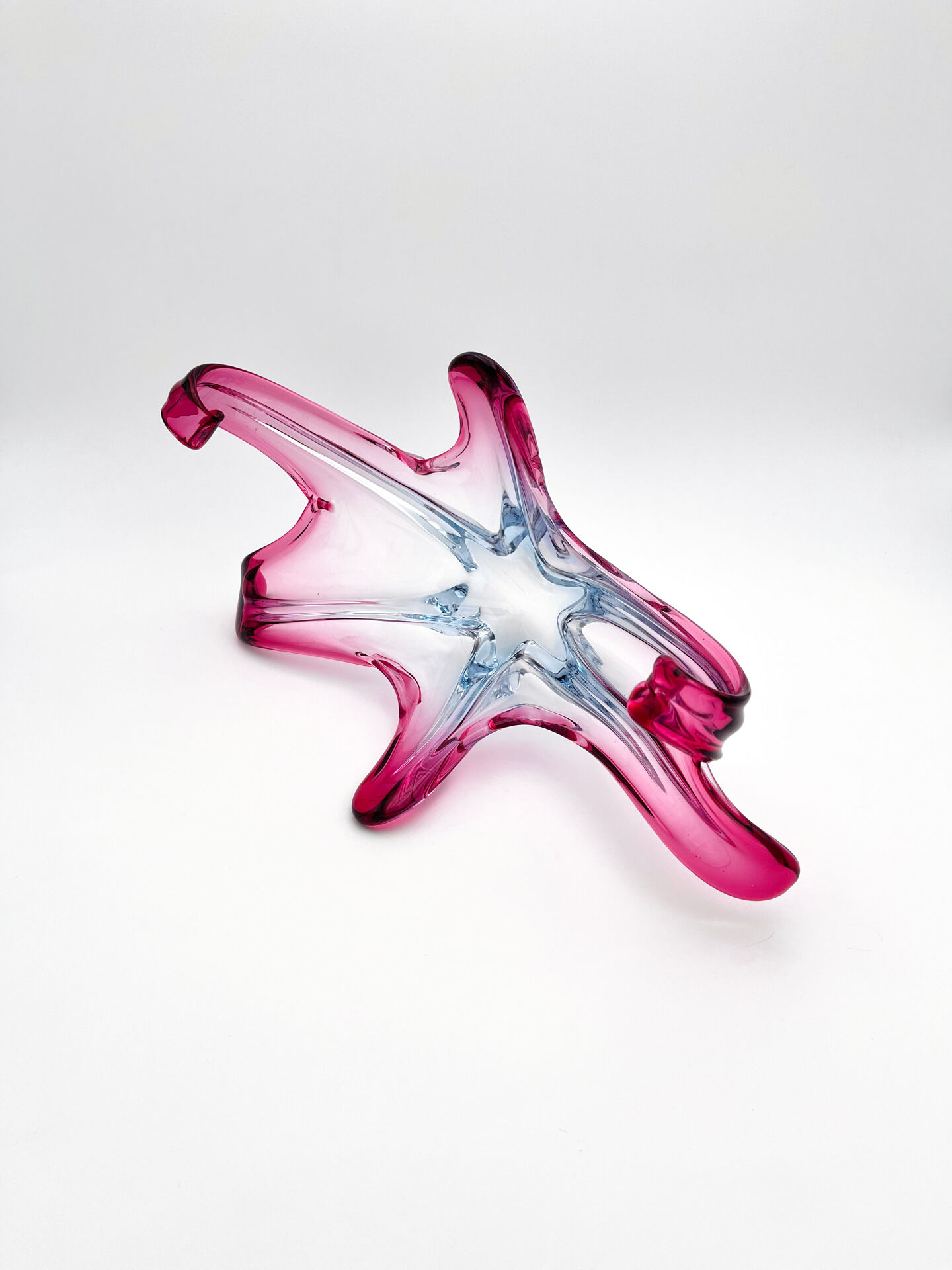 Large organic Murano sommerso bowl - Aquamarine blue and pink