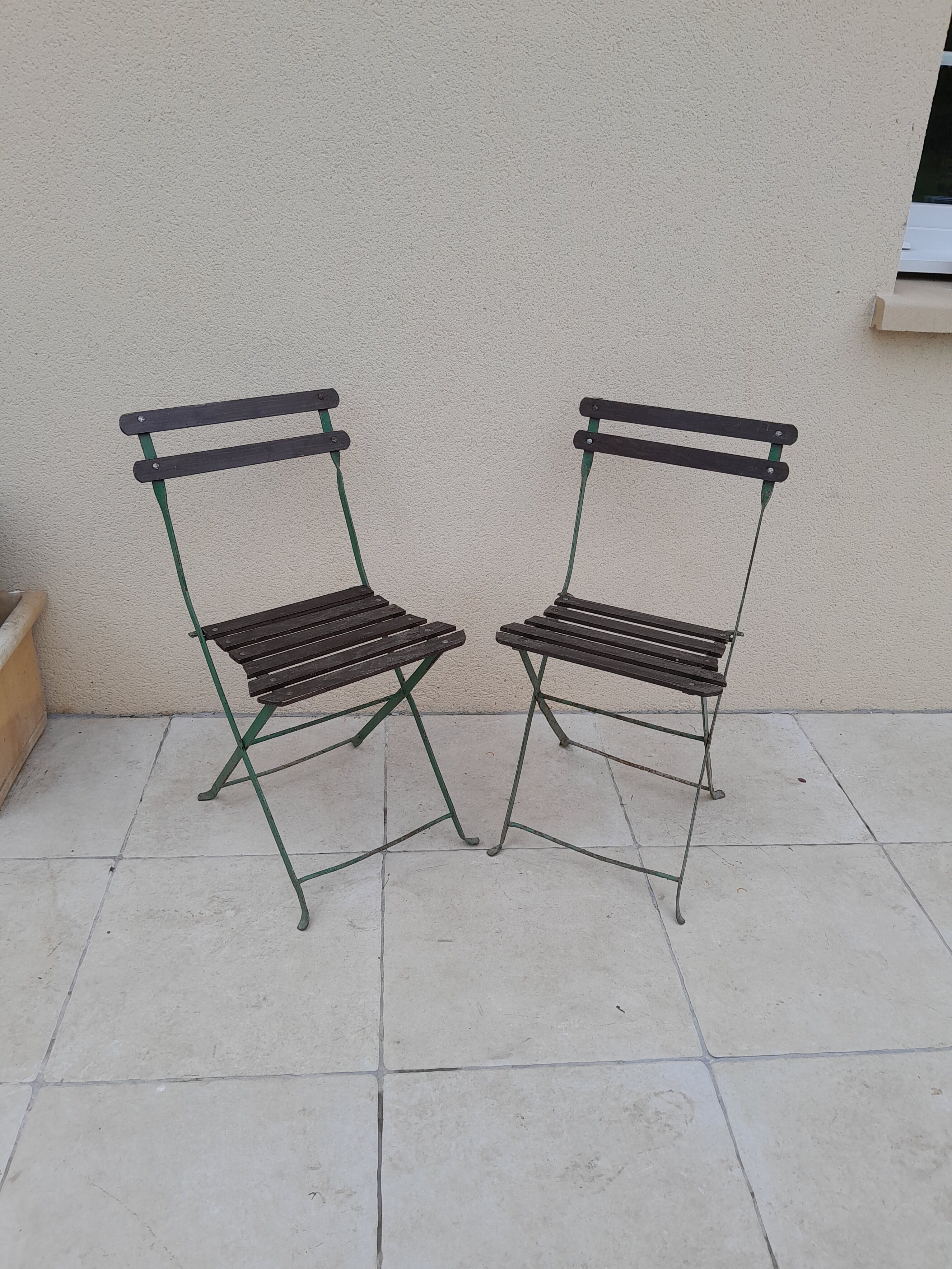 Paire de chaises de bistrot  jardin pliable ancienne