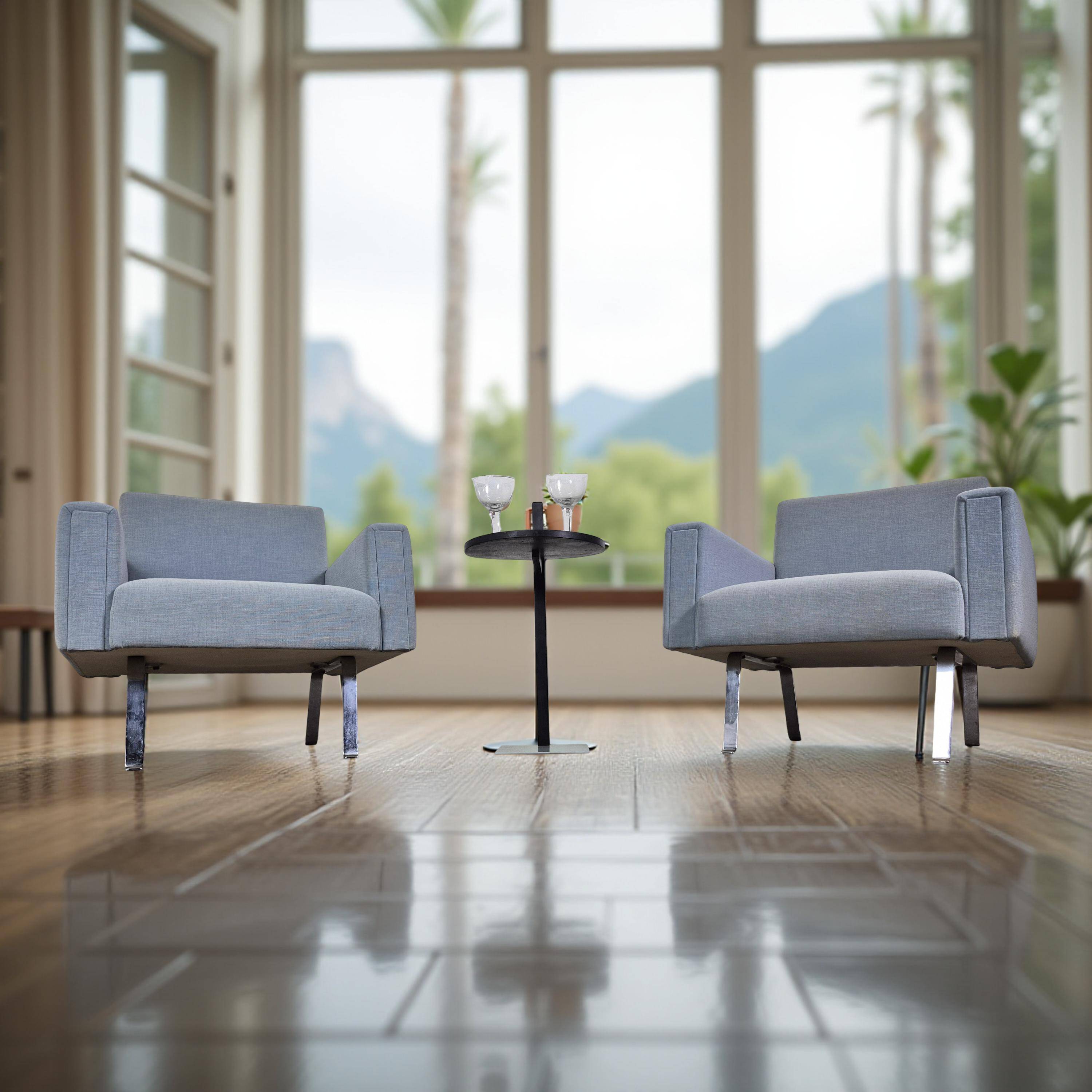 Set of 2 mid-century blue arm chairs, Germany 1950s