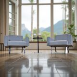 Set of 2 mid-century blue arm chairs, Germany 1950s