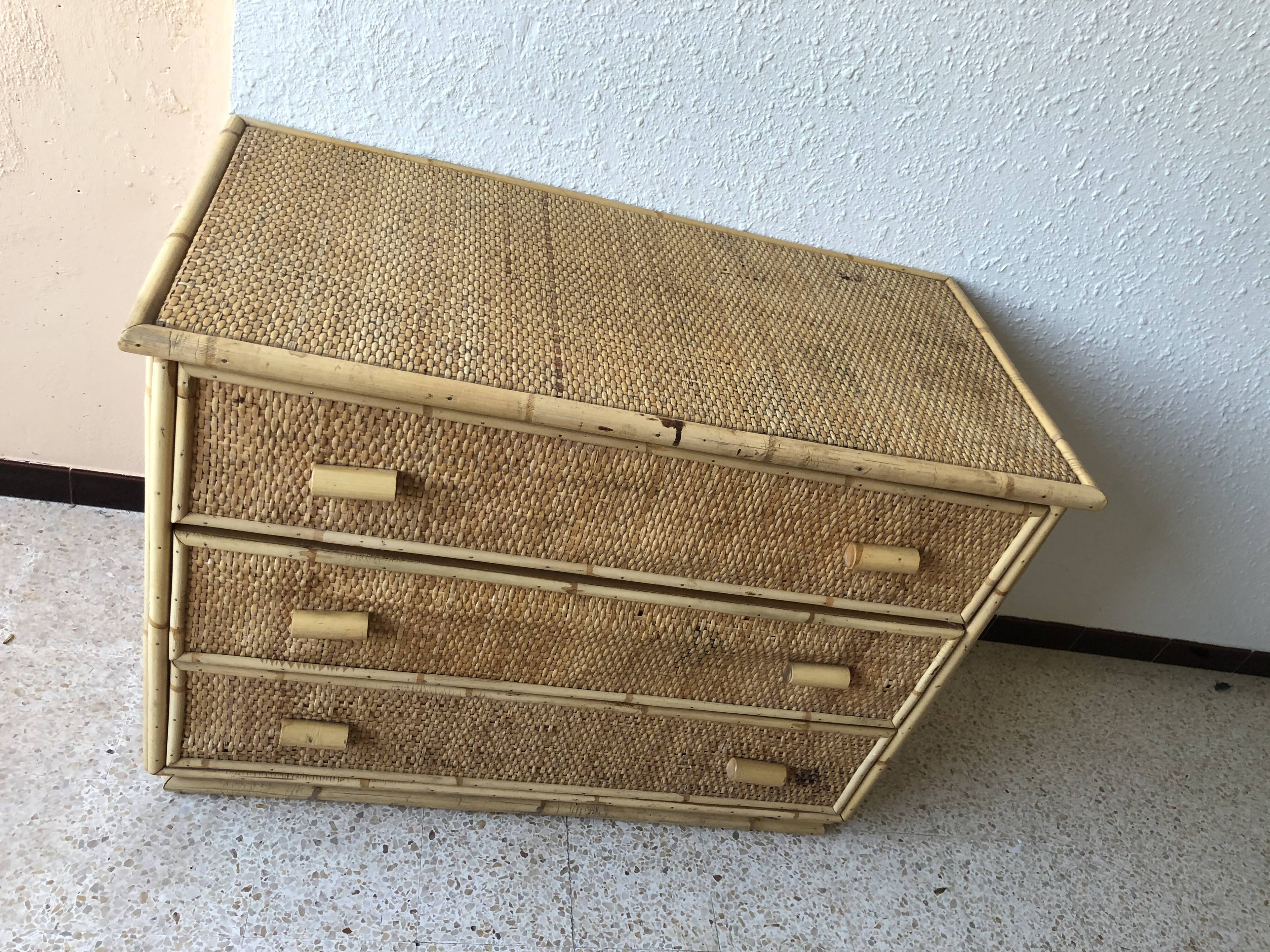Vintage rattan chest of drawers