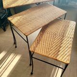 Rattan and Wrought Iron Nesting Tables