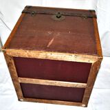 Old square trunk in wood, brass and leather - Travel chest 1920 45cm