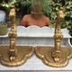 Important, pair of wooden consoles with gilded stucco in Louis XV style. XIX century.