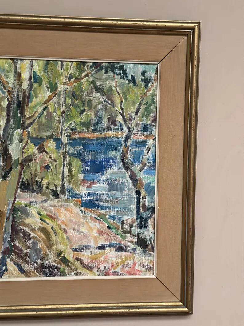 Original Swedish Oil on Canvas - "Natural Landscape" - Signed - Vintage and Framed - 68 × 56 cm