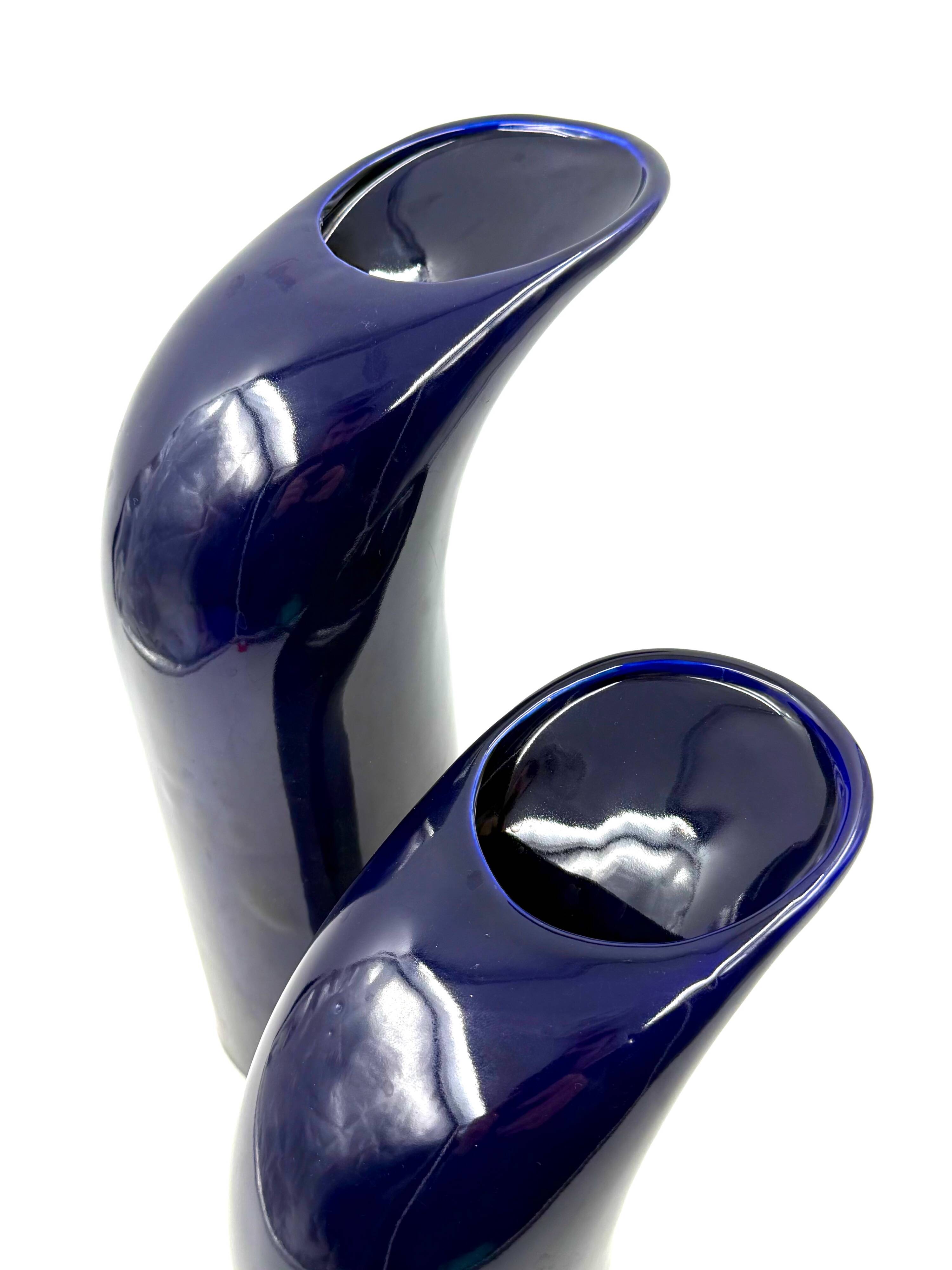 Space age set of 2 blue ceramic vase, Italy ca. 1970