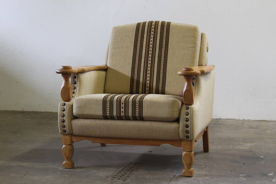 Vintage 1960s set of low & high back lounge chair oak, style of Henning Kjærnulf