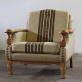 Vintage 1960s set of low & high back lounge chair oak, style of Henning Kjærnulf
