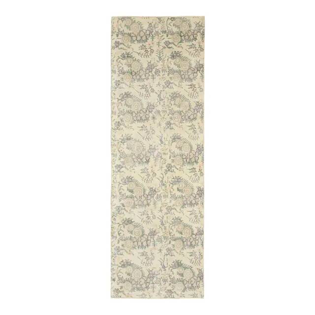 1970s Vintage Turkish Hand-Knotted Wool Cotton Tan Runner Rug 93x287