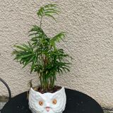 Cache pot owl glazed ceramic white slip earthenware siol Portugal