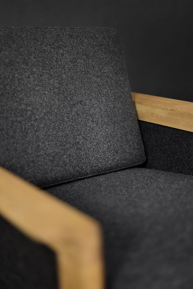 2 vintage oak and felt Danish chaise longues from the mid-century, 1960s.