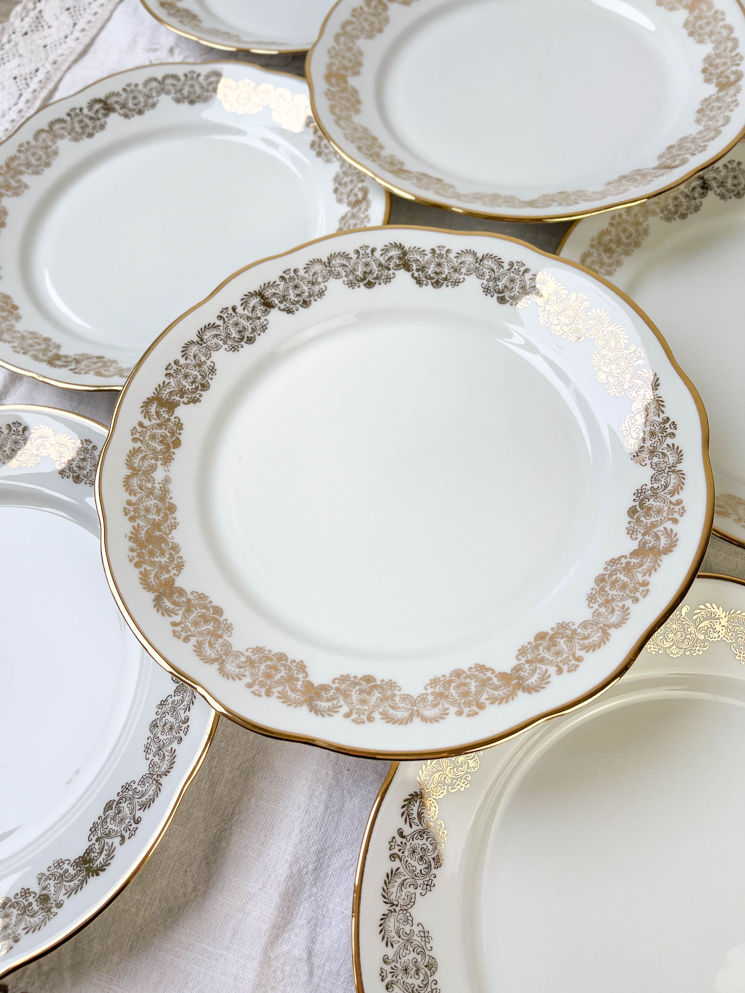 6 assiettes plates porcelaine blanche doré chauvigny limoges