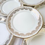 6 flat plates golden white porcelain chauvigny limoges
