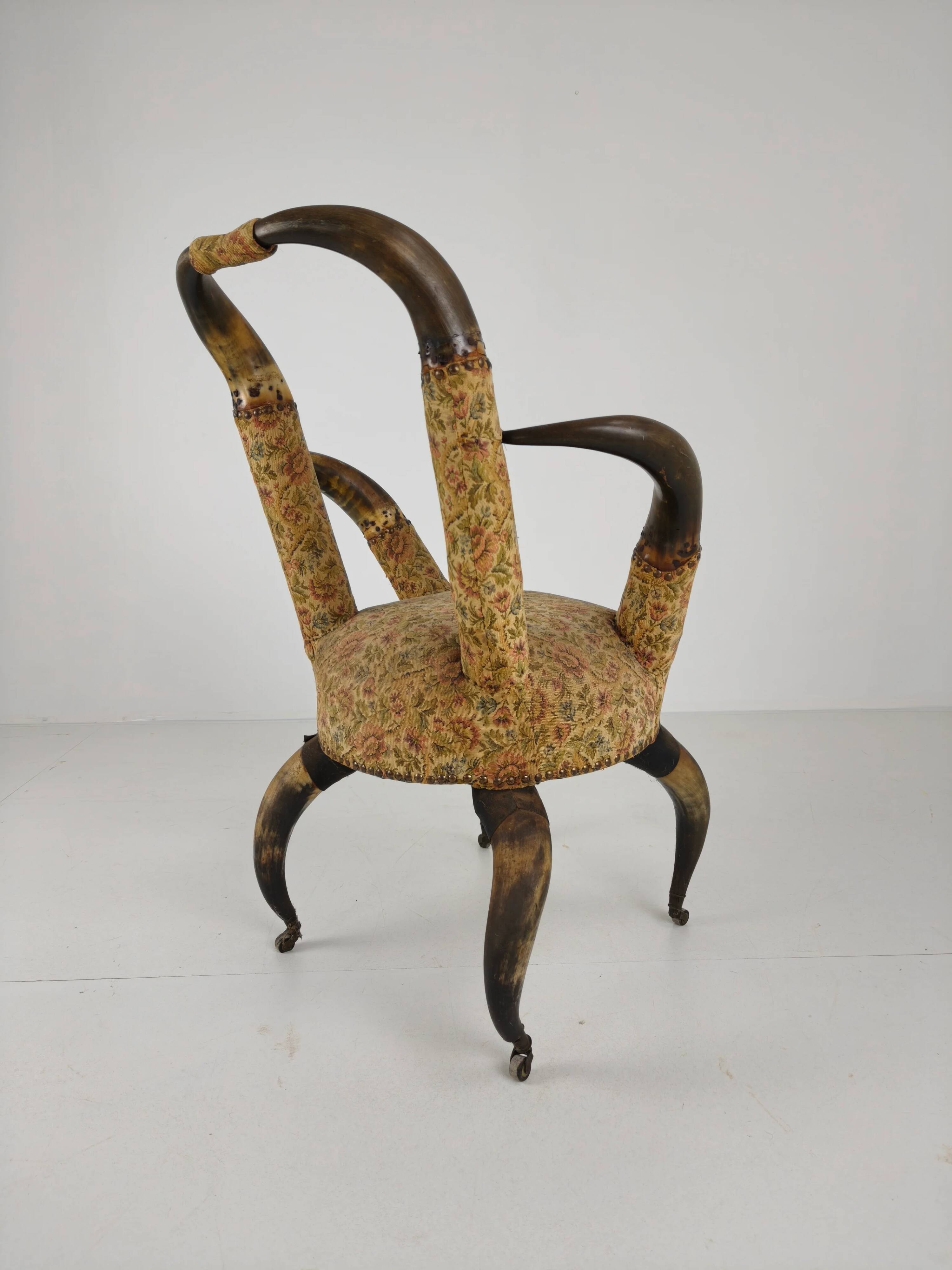 Rare 19th century highly decorative bull horn armchair (1870)