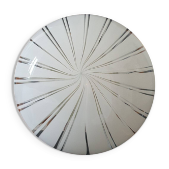 Vintage Murano glass globe flush mount filigree stipes | retro white lighting hand-crafted glass | Italian vintage lighting MCM home decor