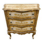 Commode Arbalète 3 tiroirs bois doré style Renaissance Italienne