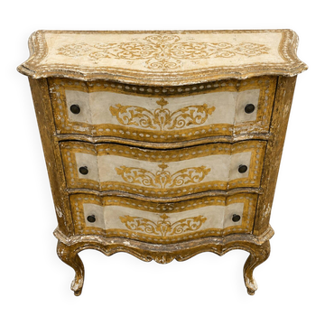 Arbalète chest of drawers with 3 drawers in golden wood, Italian Renaissance style.