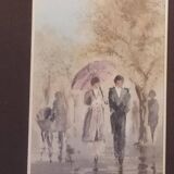 aquarelle signée Maurice Fillonneau (1930-2000) intitulée la Pluie