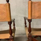 Pair of folding armchairs with leather seats