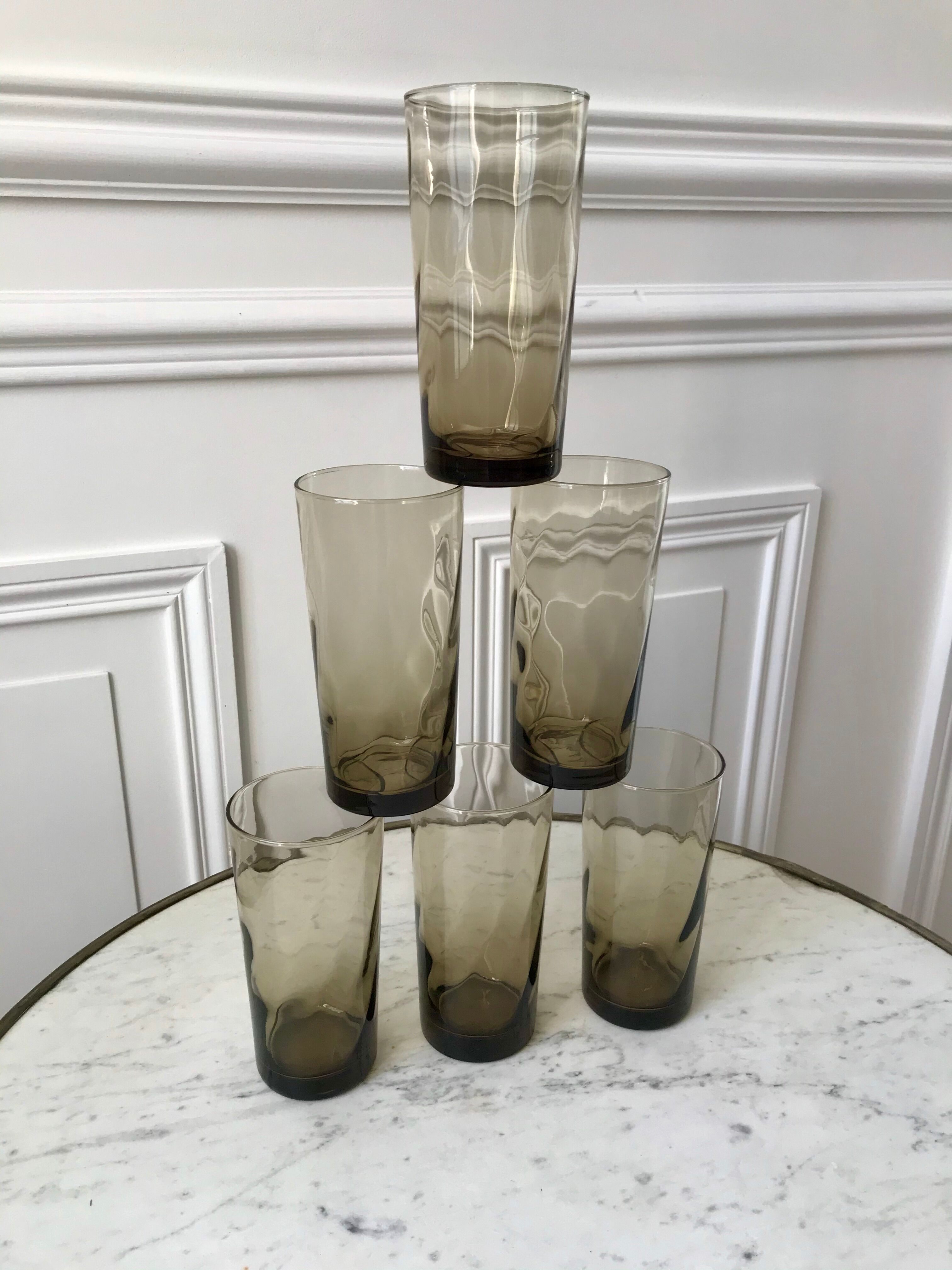 Set of 6 glasses smoked long drink 70s