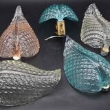 Set of 2 Rare Wall light Blue Jewel Murano Glass Leave by Barovier e Toso, 1950s