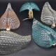 Set of 2 Rare Wall light Blue Jewel Murano Glass Leave by Barovier e Toso, 1950s