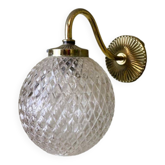 Brass and glass swan neck wall sconce lamp 1980s