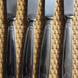 Mismatched set of 8 forks + 8 vintage shell stainless steel knives