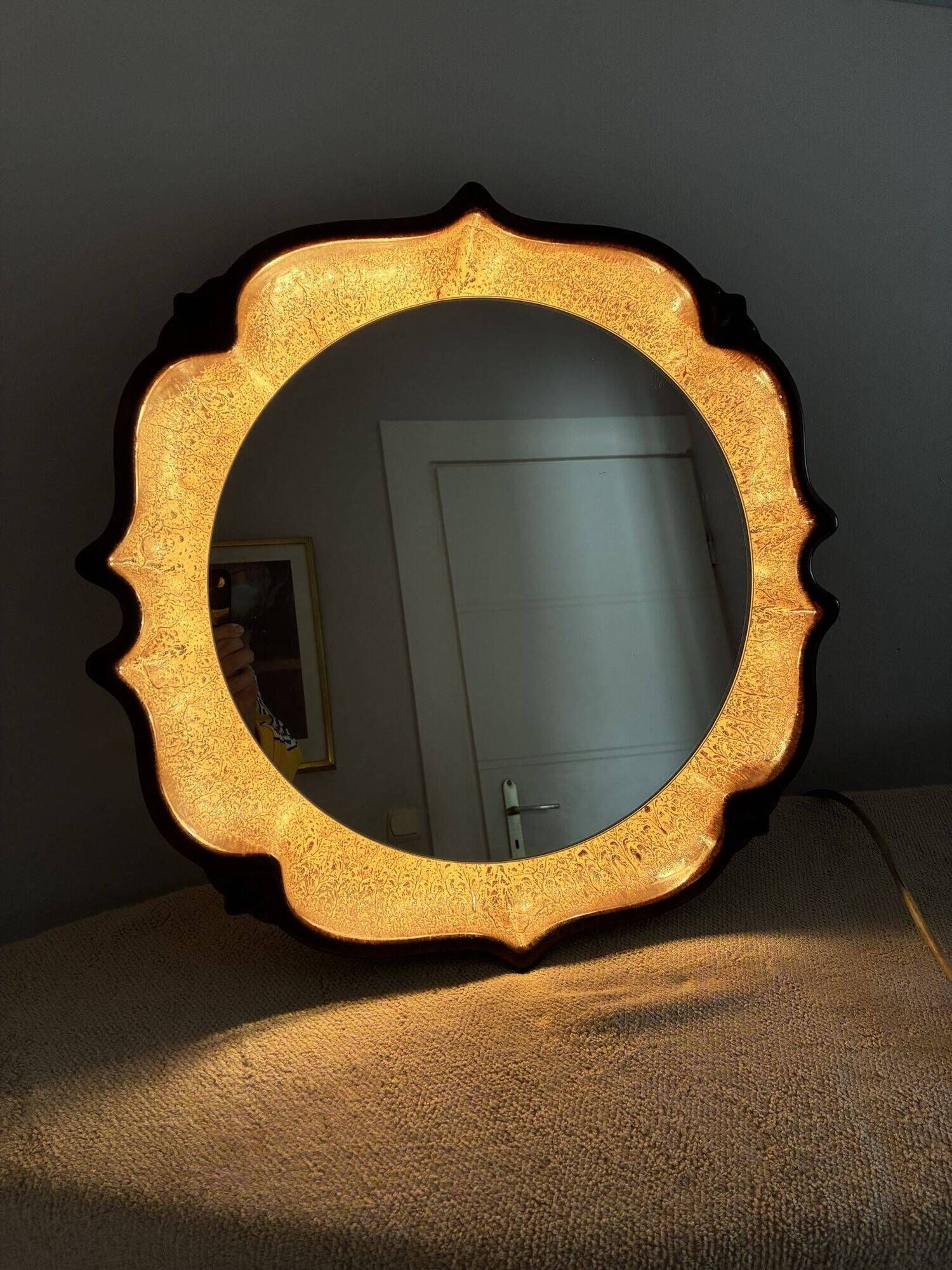 PAN Keramik illuminated ceramic wall mirror, West Germany, 1970s