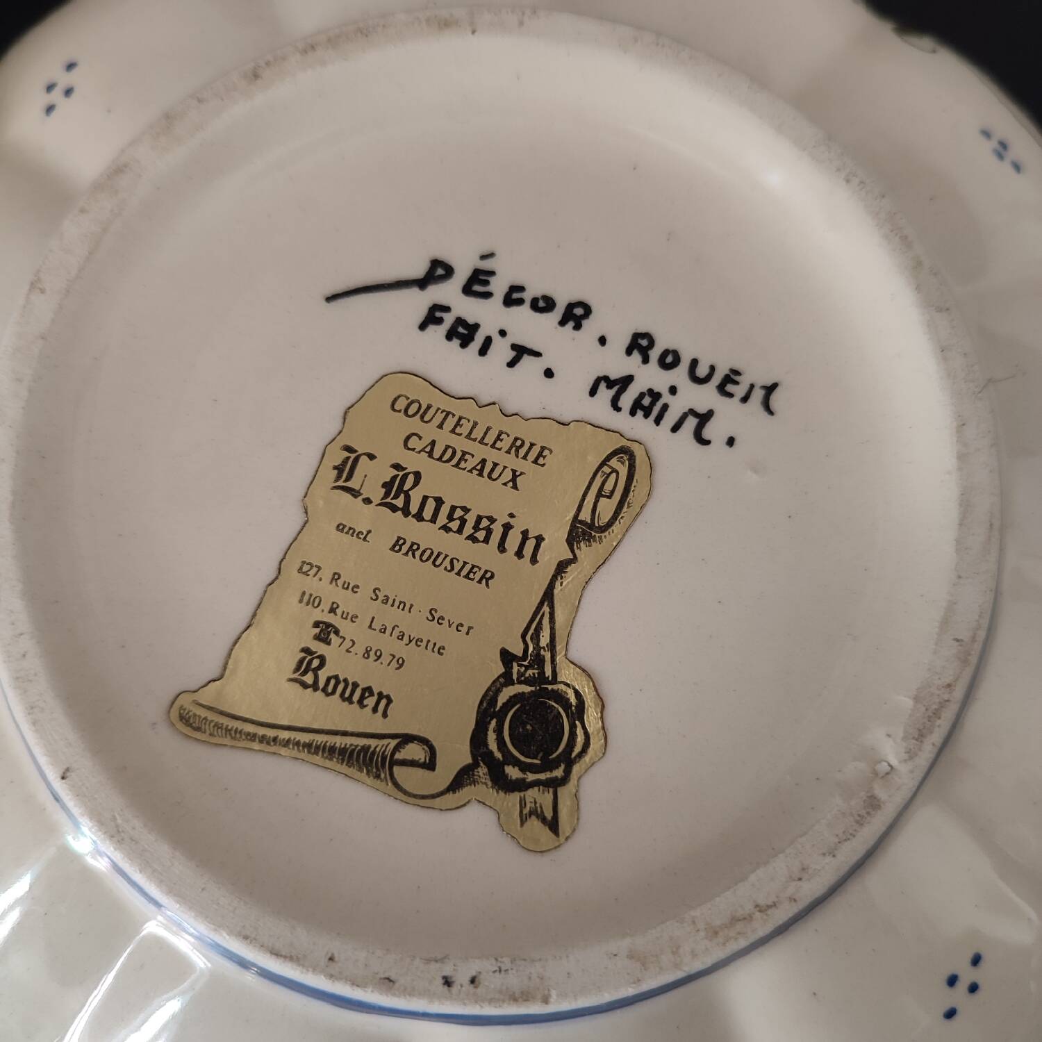 Old Rouen earthenware empty pocket cup