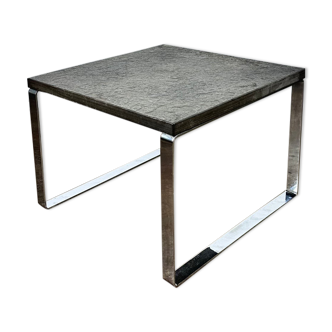 Table basse vintage plateau ardoise et base chromée par Peter Draenert