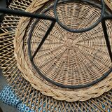 Rattan coffee table with black metal base