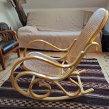 Rocking chair in arched wood and cane