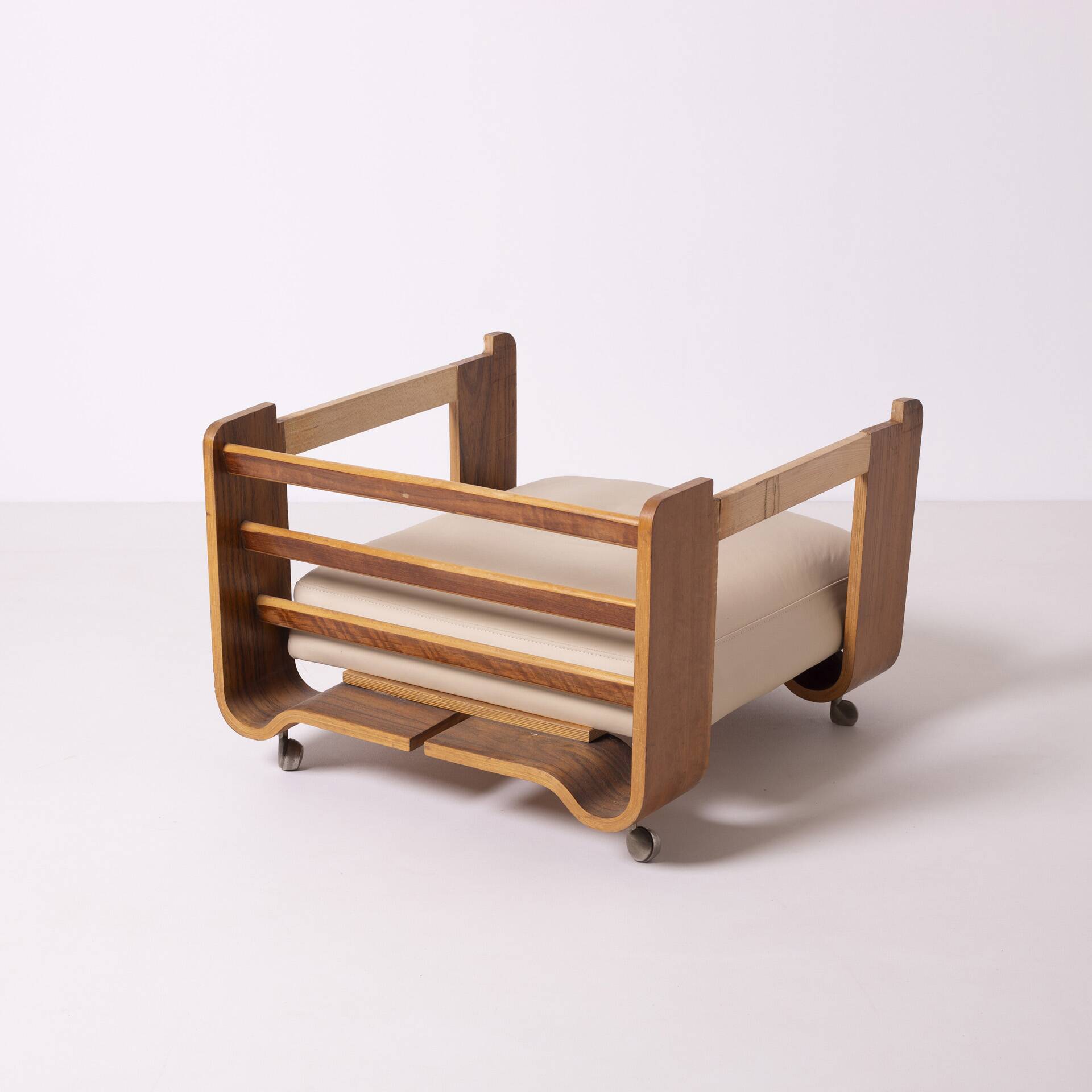 1970s brutalist lounge chair by Jan Bocan, Czechoslovakia, cream leather an