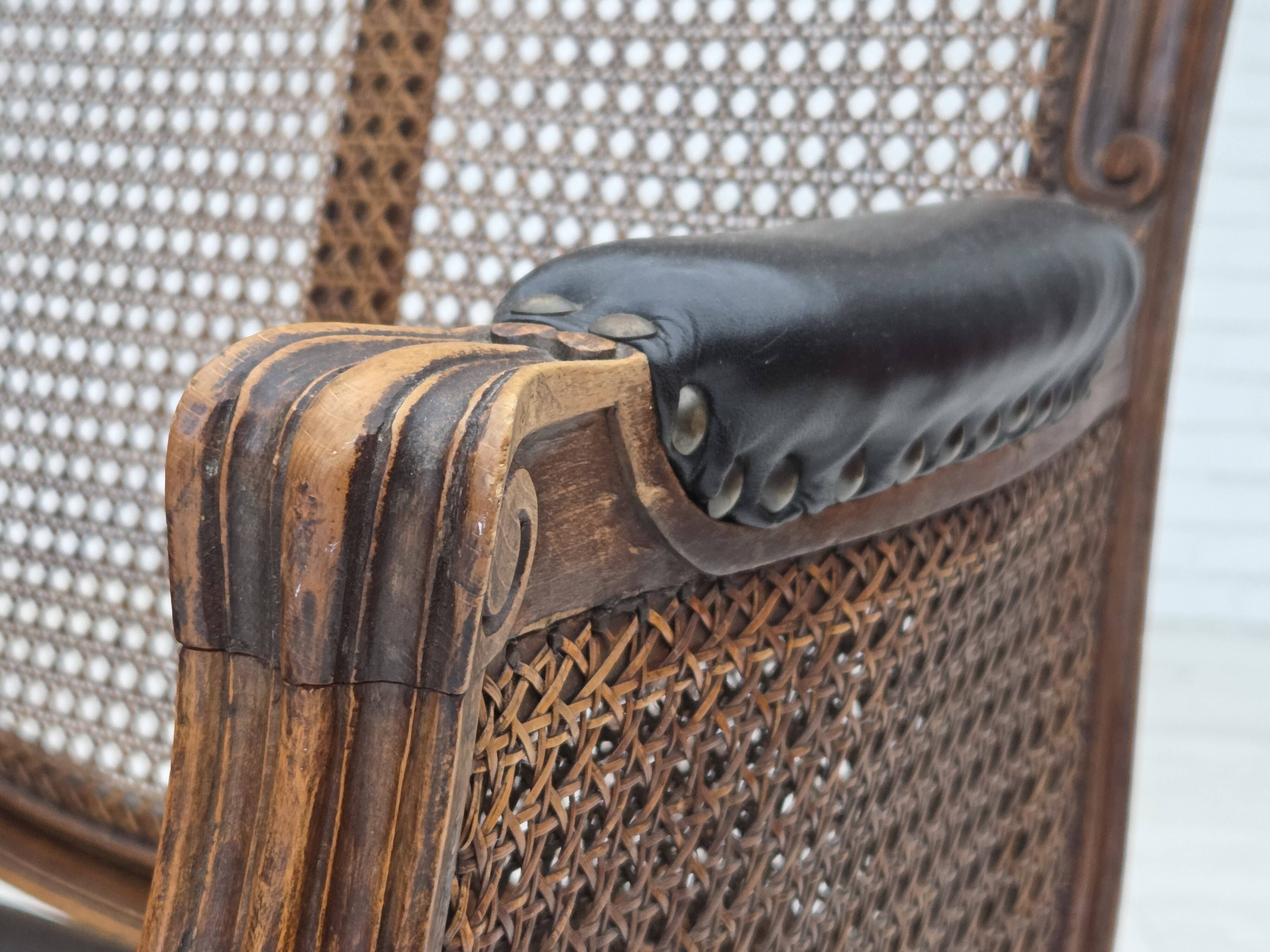 1930s, Danish armchair, furniture leather, ash wood, furniture mesh.