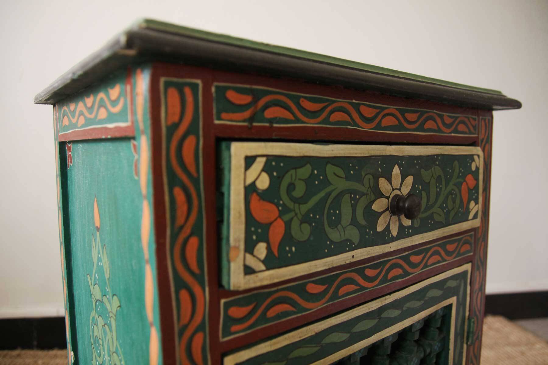 Hand painted wooden bedside table