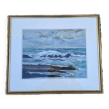 Gardey Germaine, Marine Gouache Rocky Coast circa 1970