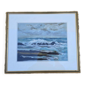Gardey Germaine, Gouache Marine Côte Rocheuse Vers 1970