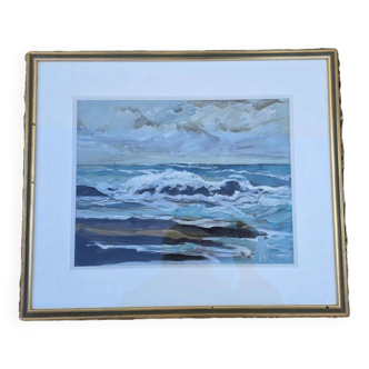 Gardey Germaine, Marine Gouache Rocky Coast circa 1970
