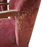 Elegante Coppia di Poltrone Vintage Anni '60 in Rovere e Velluto Damascato