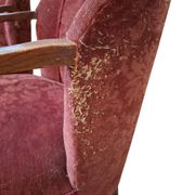Elegante Coppia di Poltrone Vintage Anni '60 in Rovere e Velluto Damascato